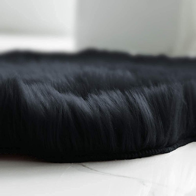 Maple's 1Pc Faux Sheepskin Wool Fur Car Seat Cover for Cars SUV Trucks Universal Fit, Soft Plush Synthetic Wool Buck Fur Car Seat Cushions by FLMaples(Black) - Image 2